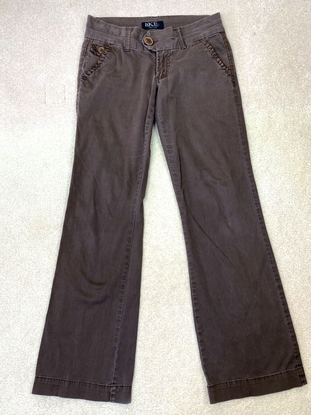 BKE Casuals Women's Mollie Bootcut Chino Brown Pants Size 27 Inseam 31" Jeans